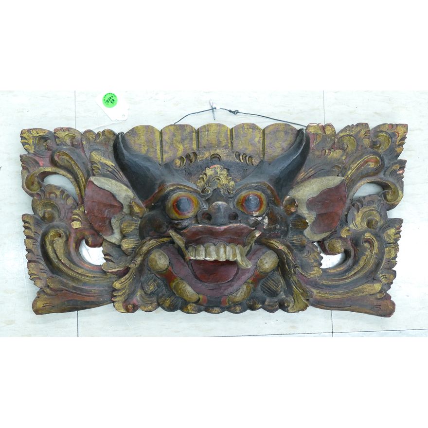 Old Indonesian Carved Wood Demon Plaque 9''x16''