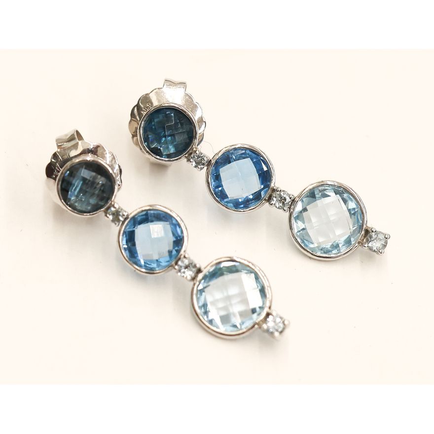 Pair 14k White Gold Blue Topaz Drop Earrings