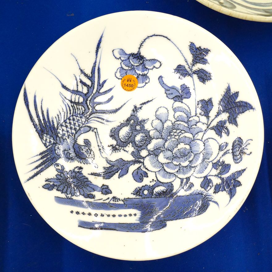 Old Chinese Blue & White Phoenix Peony Dish 10''