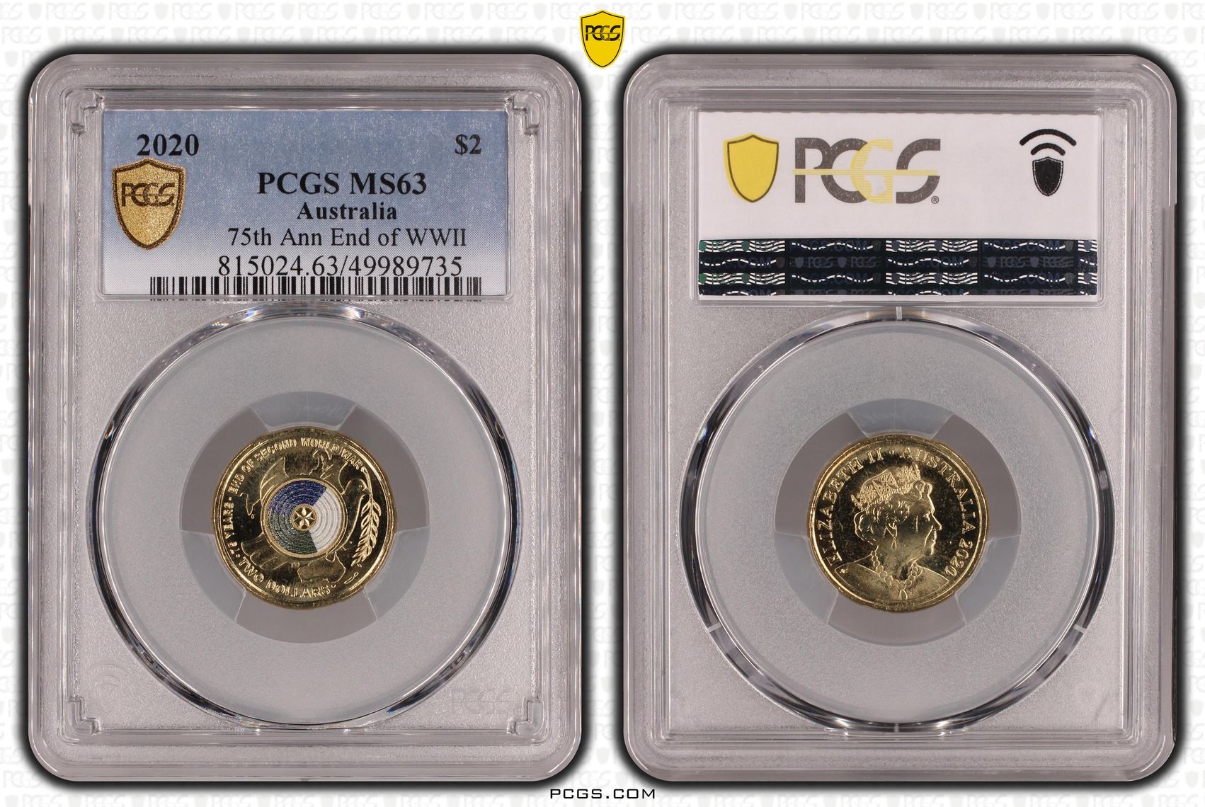 75th Ann End of WWII Colourised, Two Dollar, 2020, PCGS MS63