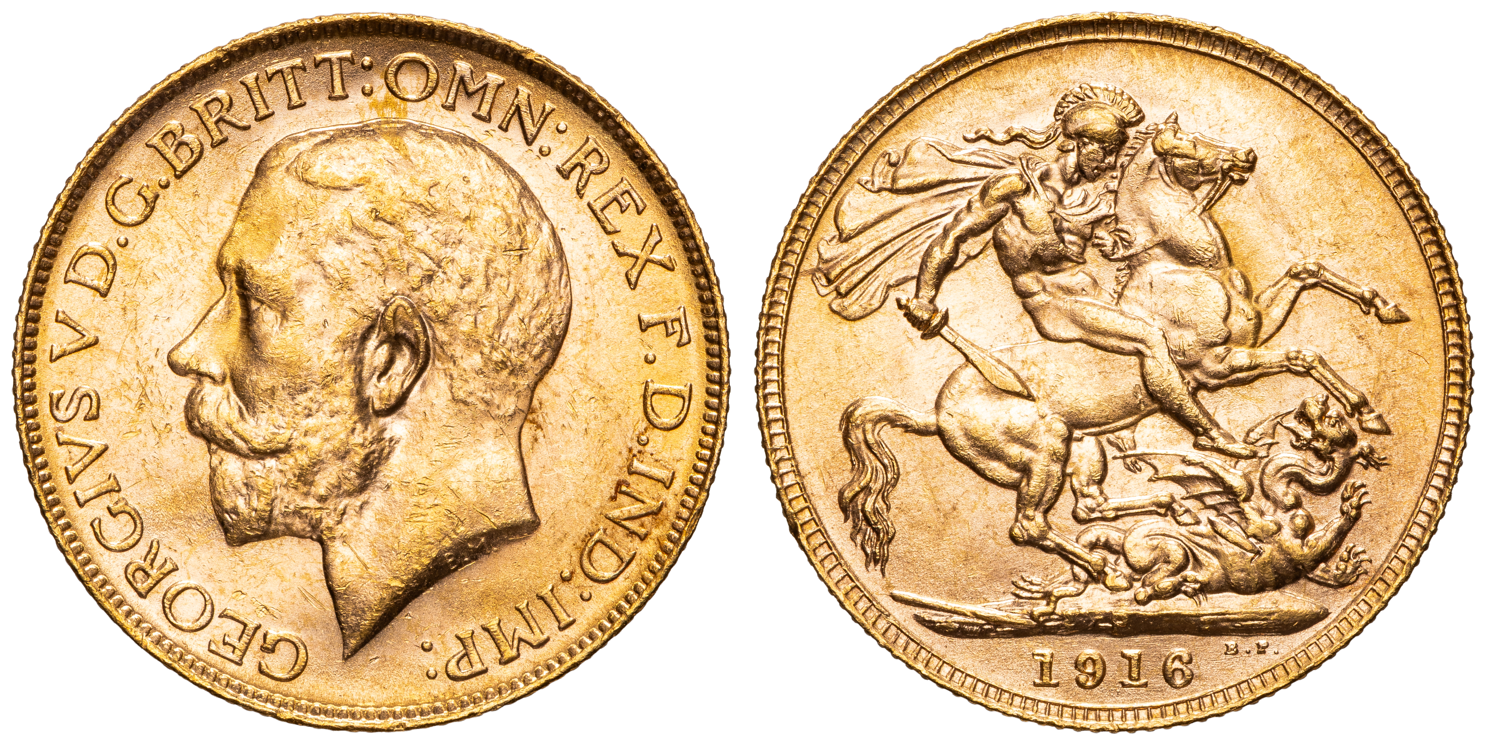 George V, St George Reverse, Sovereign, 1916-P, UNC