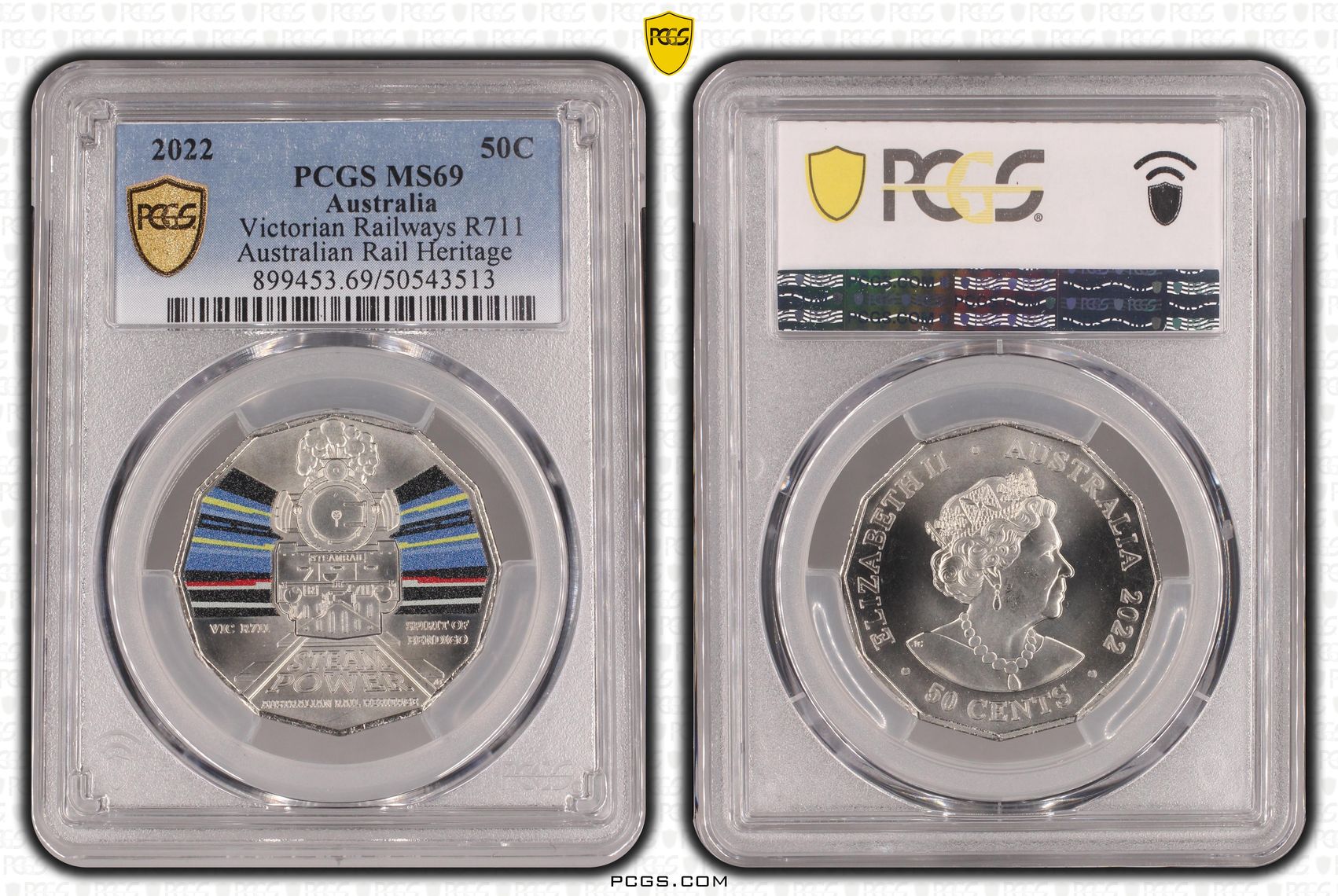 Victorian Railways R711 - Australian Rail Heritage, Fifty Cent, 2022, PCGS MS69