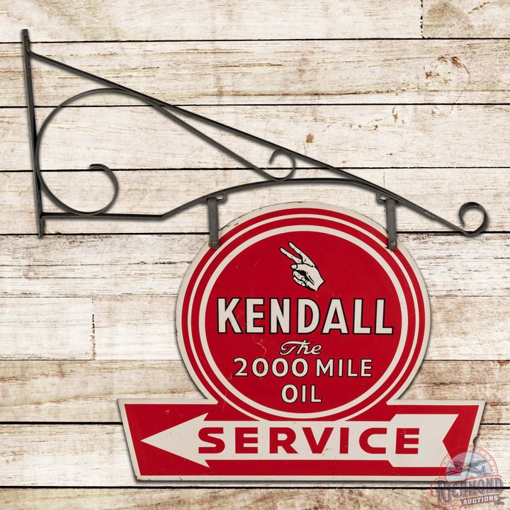 Kendall Service The 2000 Mile Oil Double Sided Tin Die Cut Keyhole Sign w/ Bracket