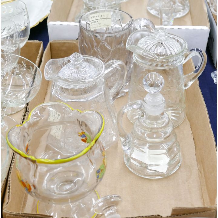 Box 5pc Glass Syrup Pitcher Etc.