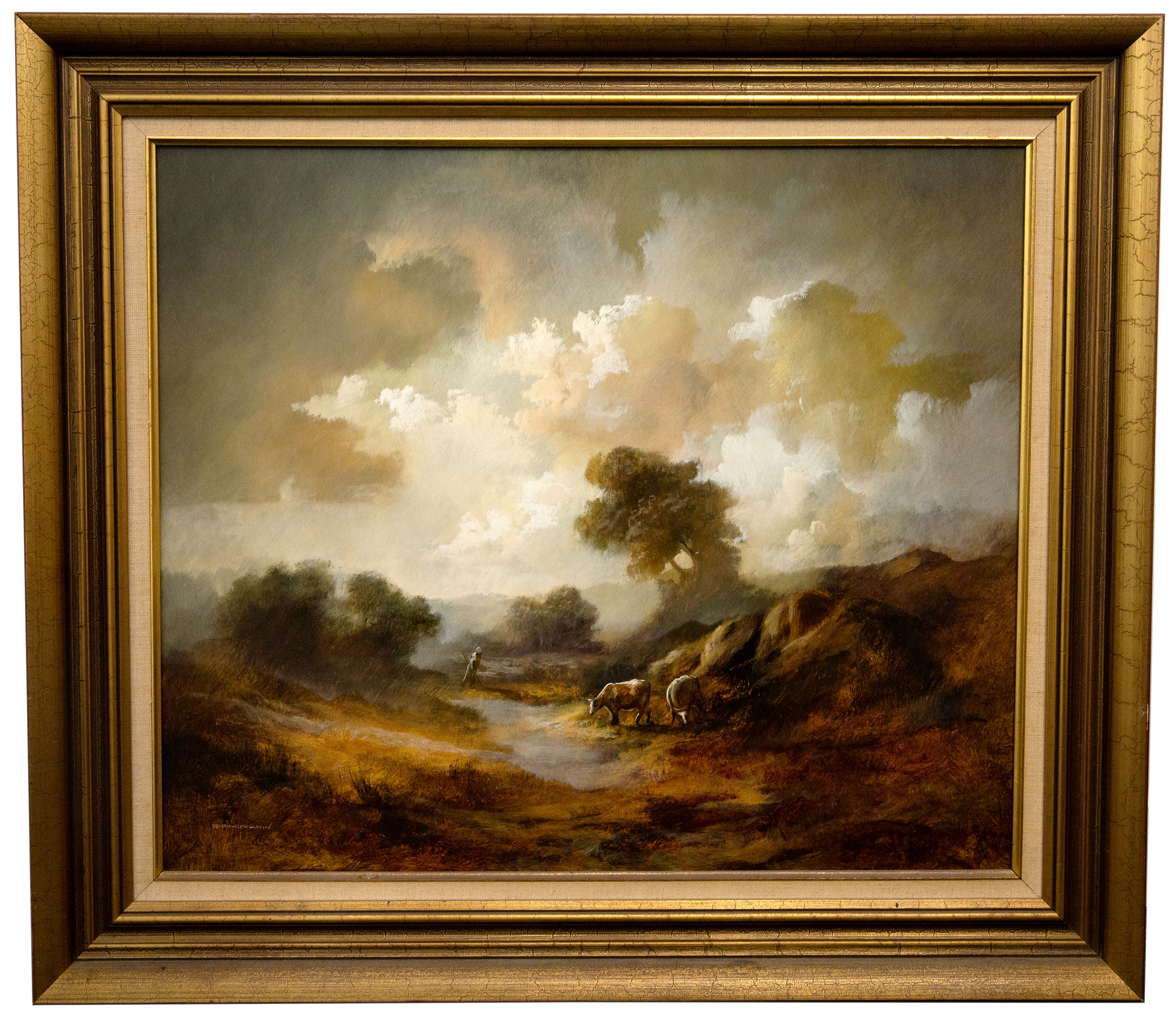 Carl Stringfellow (1954-), 'Landscape with Cows and Figure',