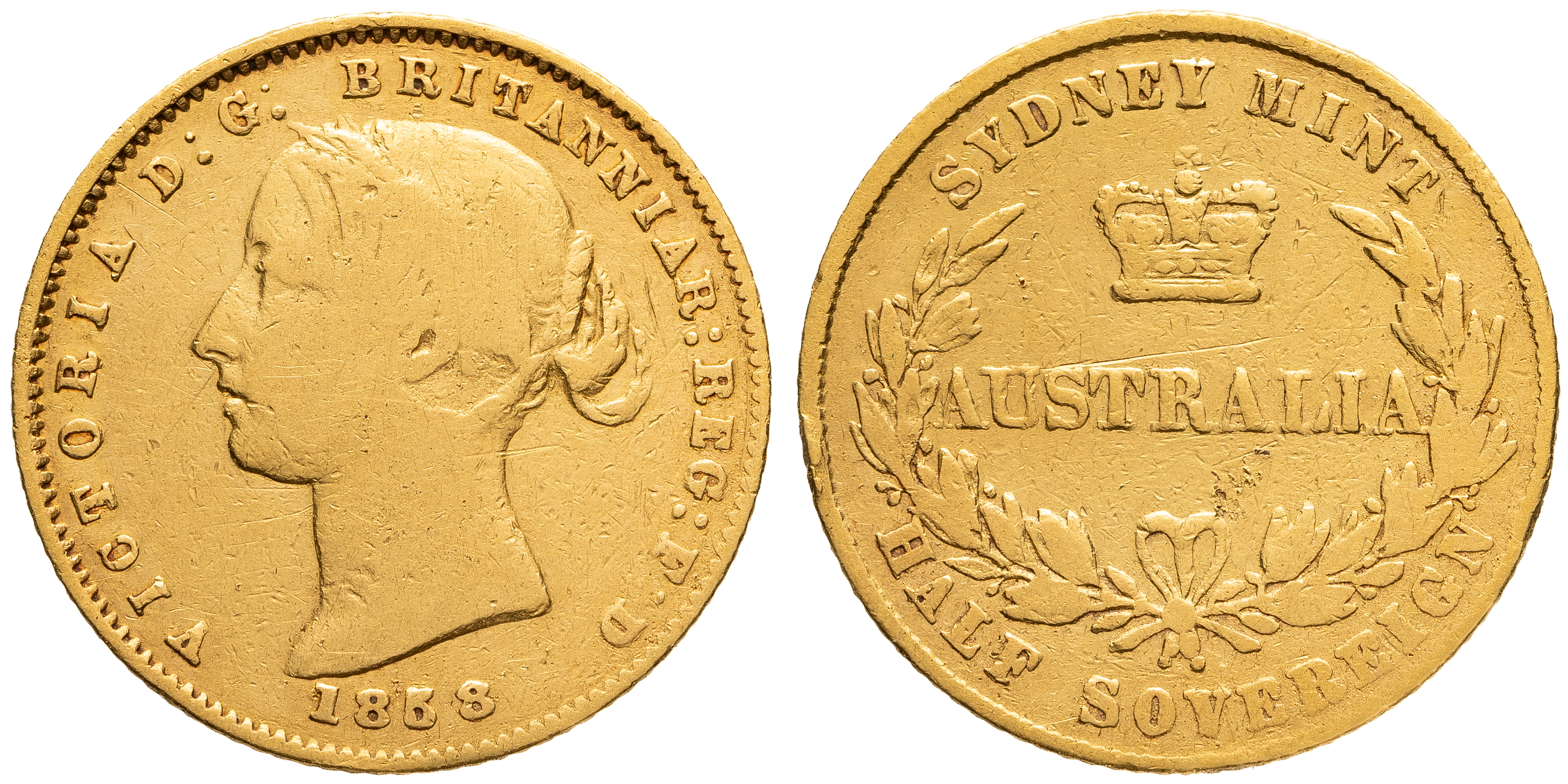 Victoria, Sydney Mint Reverse - Type II, Half Sovereign, 1858, VG