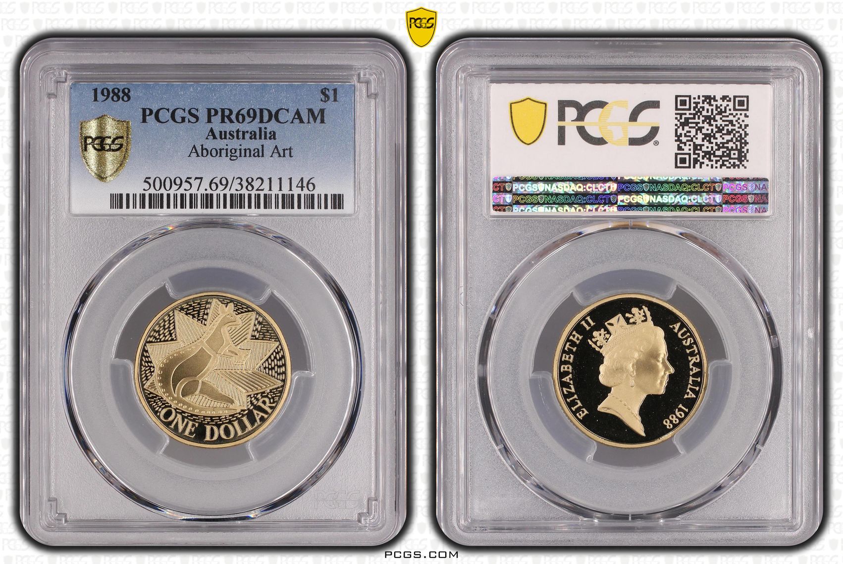 1988 Australia One Dollar, $1 Proof Aboriginal Art - Kangaroo PCGS - PR69DCAM -146