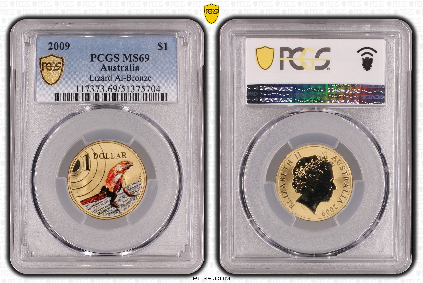 Lizard Al-Bronze Colorized, POP 6/0, One Dollar, 2009, PCGS MS69