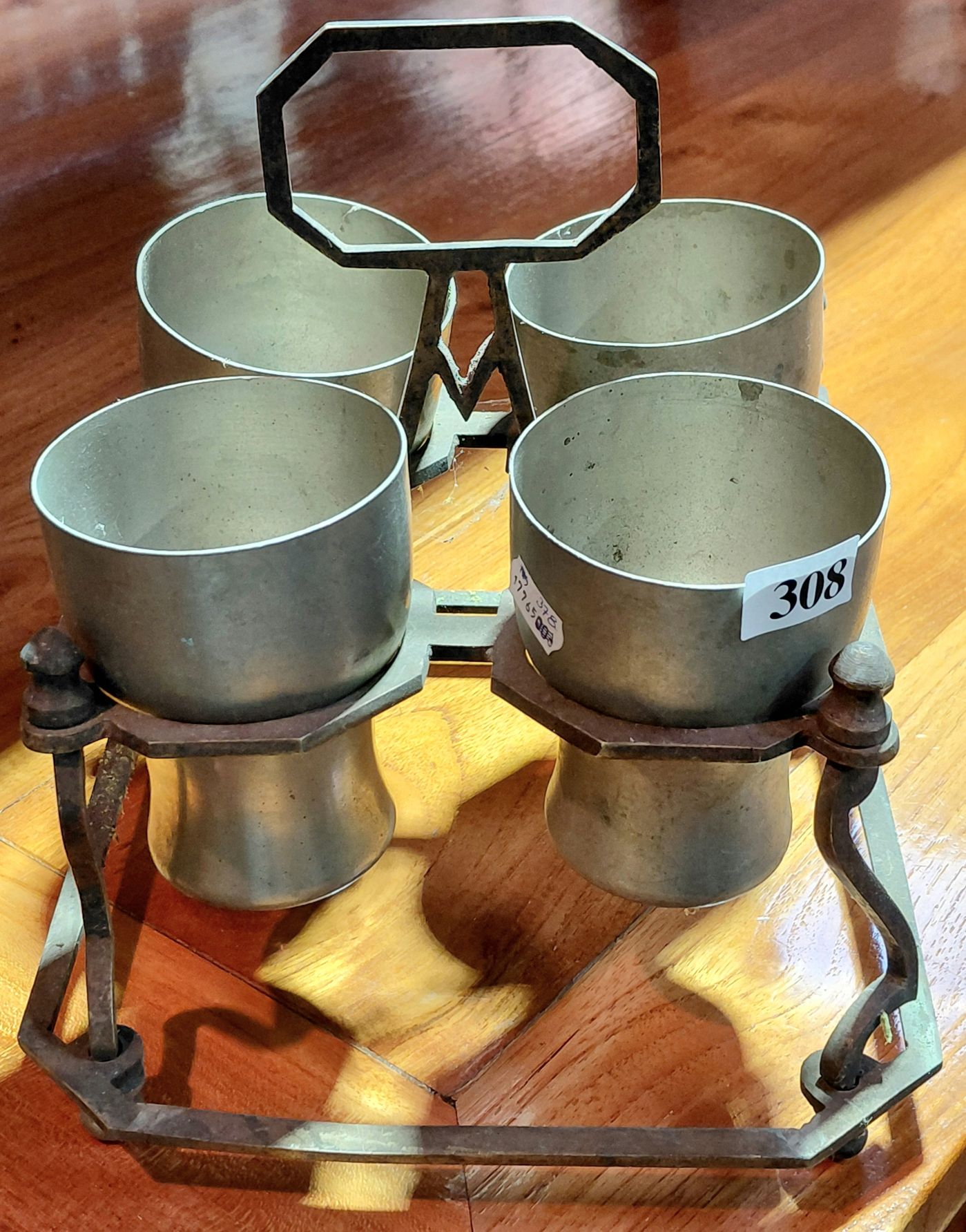 VINTAGE BRASS STAND AND 4 MATCHING GOBLETS