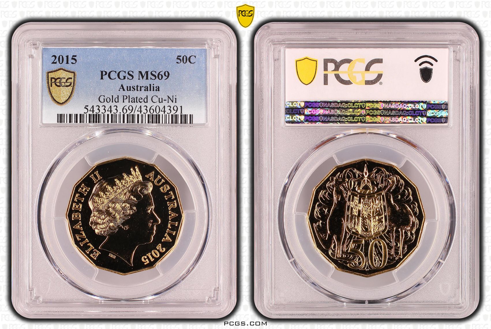 2015 Australian Fifty Cent, 50c Gold Plated Cu-Ni PCGS - MS69 -391