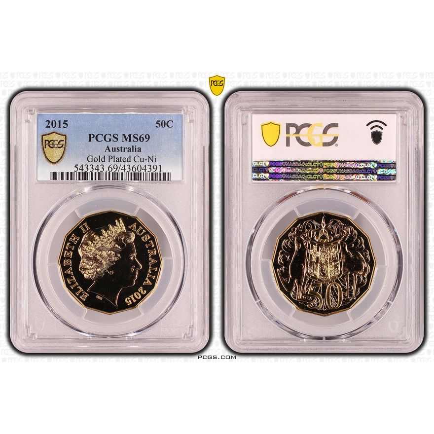 2015 Australian Fifty Cent, 50c Gold Plated Cu-Ni PCGS - MS69 -391