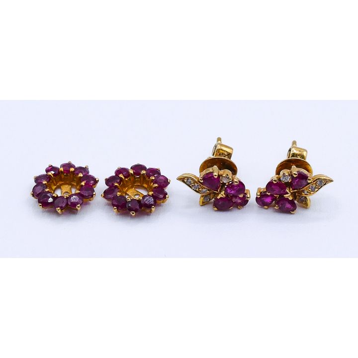 Pair 14k Ruby and Diamond Earrings with Enhancers - 4 grams