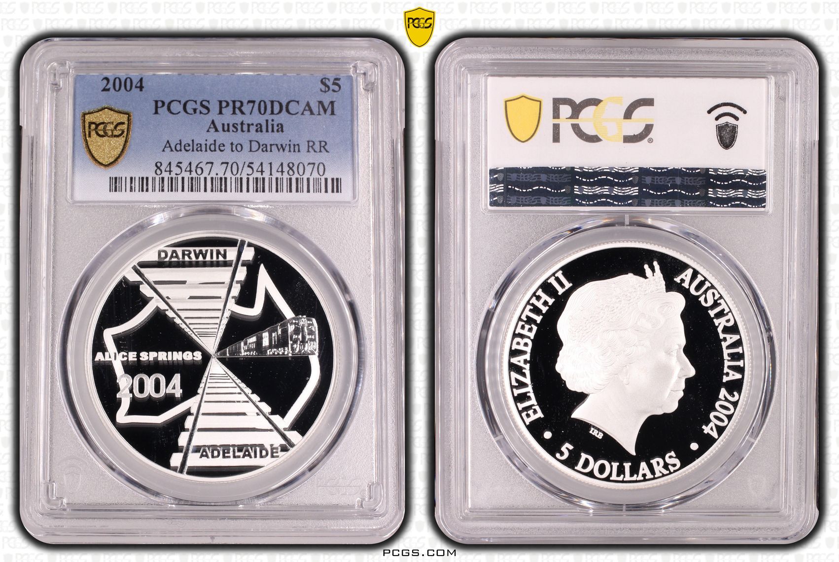Adelaide to Darwin Rail, POP 8/0, Five Dollar, 2004, PCGS PR70DCAM