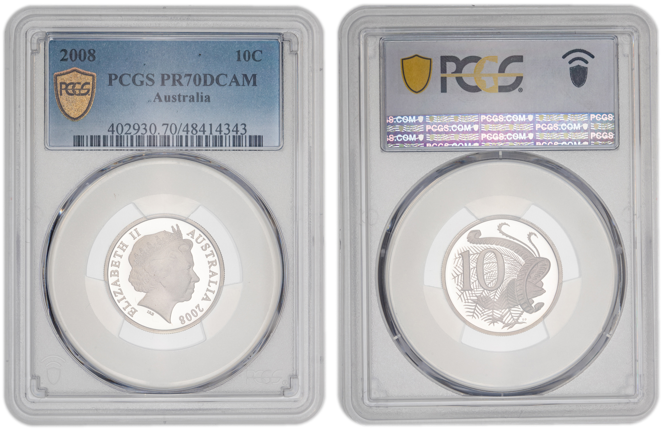 Elizabeth II, Ten Cent, 2008, PCGS PR70DCAM