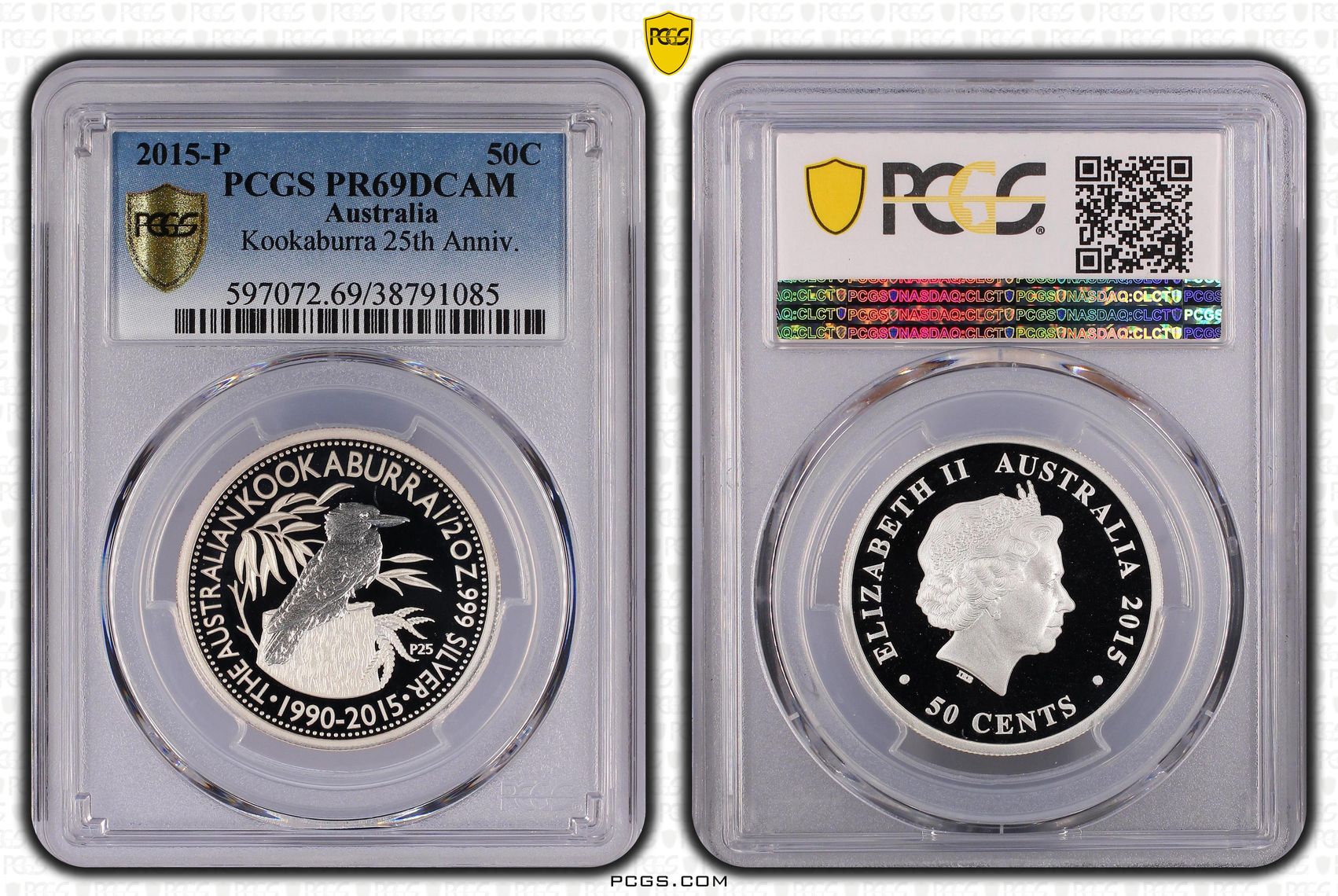 2015-P Australia Fifty Cent, 50c Silver Proof Kookaburra 25th Anniv. PCGS - PR69DCAM -085