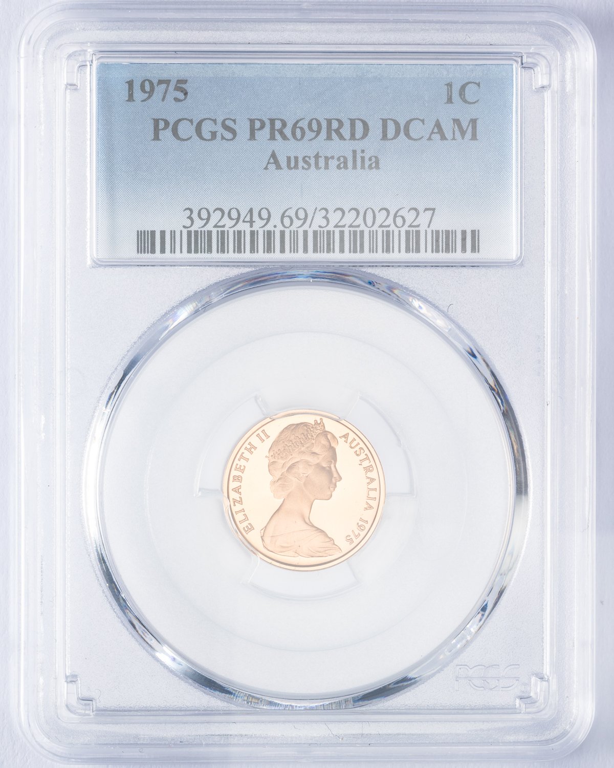 Elizabeth II, One Cent, 1975, PCGS PR69DCAM