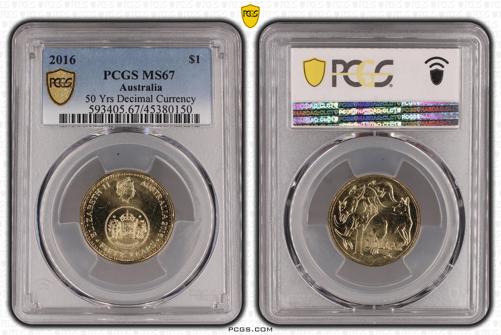 Elizabeth II, 50 Yrs Decimal Currency, One Dollar, 2016, PCGS MS 67