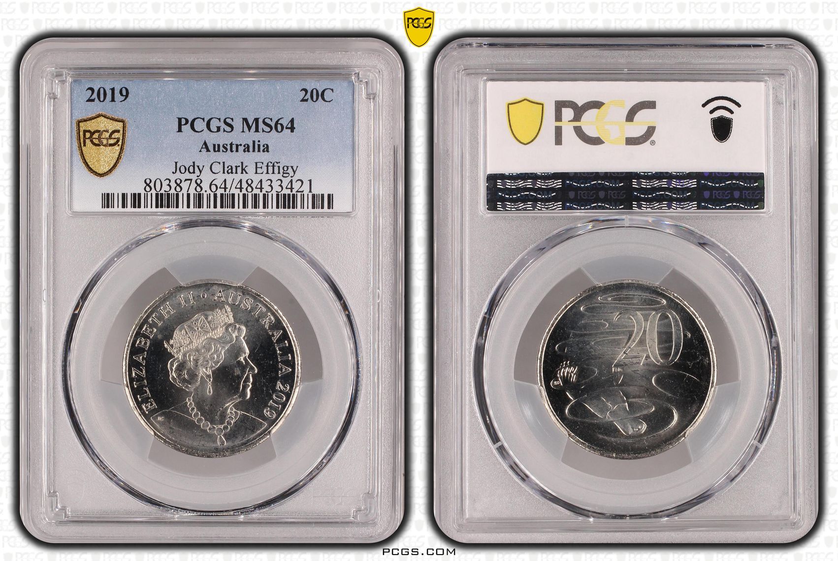 Elizabeth II, Jody Clark Effigy, Twenty Cent, 2019, PCGS MS64
