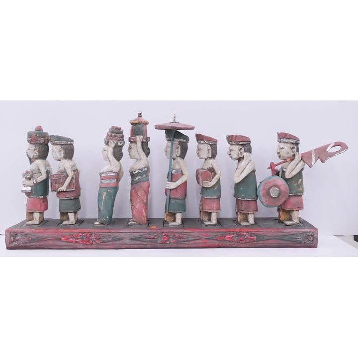 Indonesian Carved Wood Procession Figure Set- 18x43x5.5''