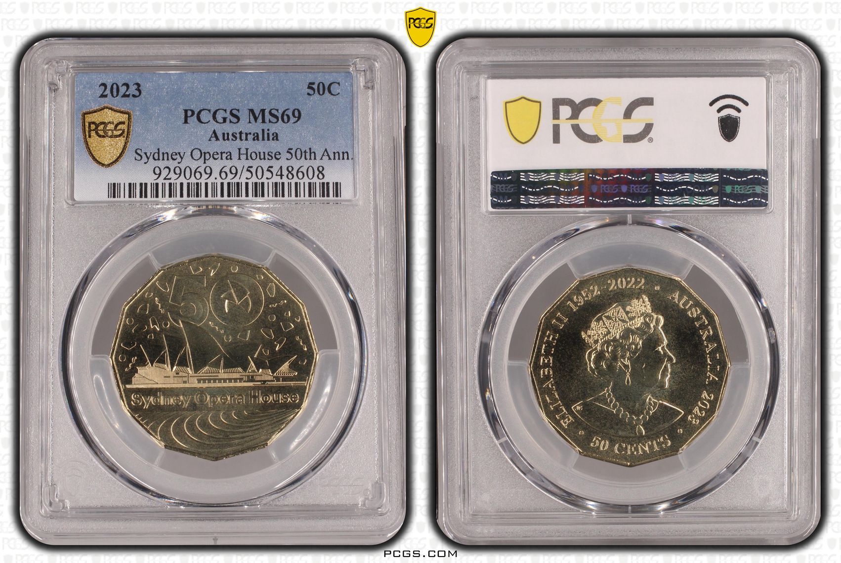 Sydney Opera House 50th Ann., Fifty Cent, 2023, PCGS MS69