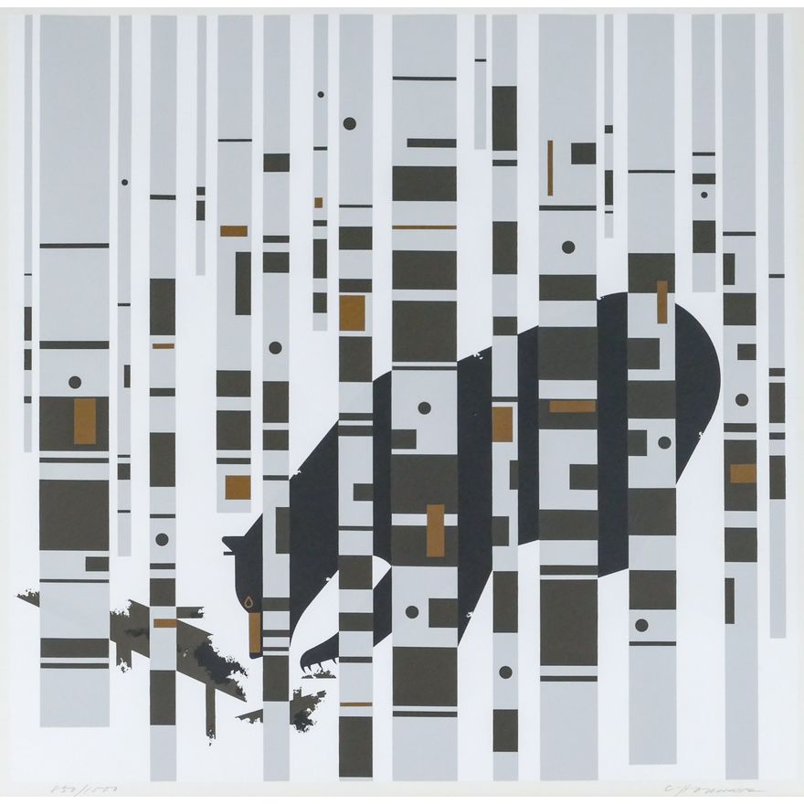 Charley Harper ''Bear in the Birches'' 1972 Serigraph Framed