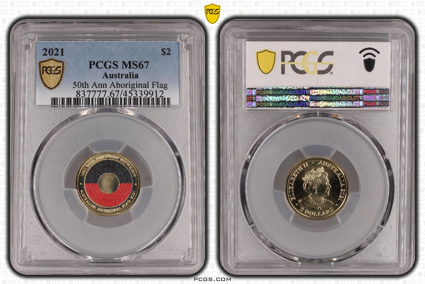 50th Ann Aboriginal Flag Colorized, Two Dollar, 2021, PCGS MS67