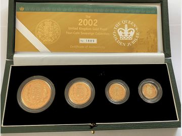 2002 Queen Elizabeth II Gold Proof 4-coin Jubilee Shield Gold Set.