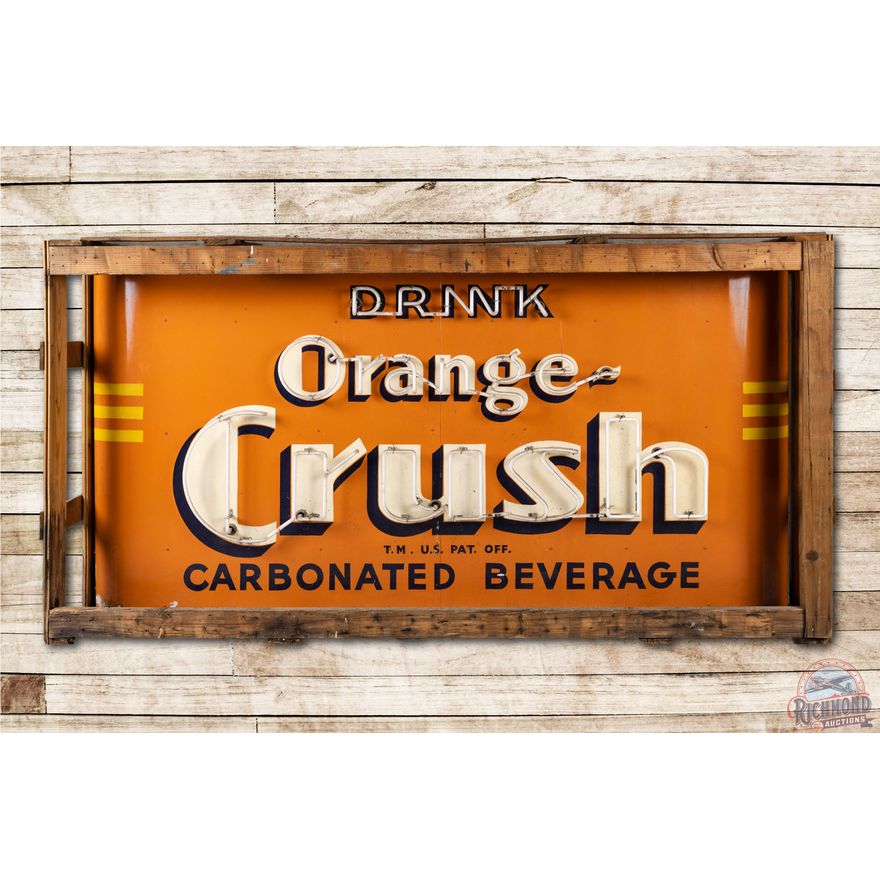 8' NOS Orange Crush Carbonated Beverage Metal Neon Sign in Original Crate TAC 8.5