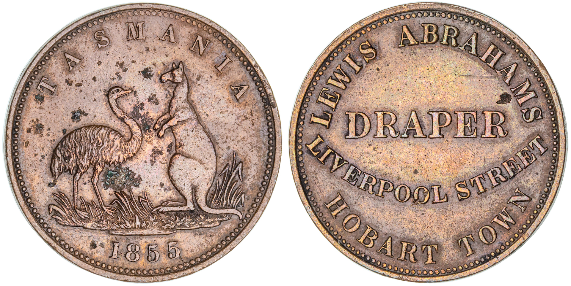 Lewis Abrahams, Hobart, Penny, 1855, aEF