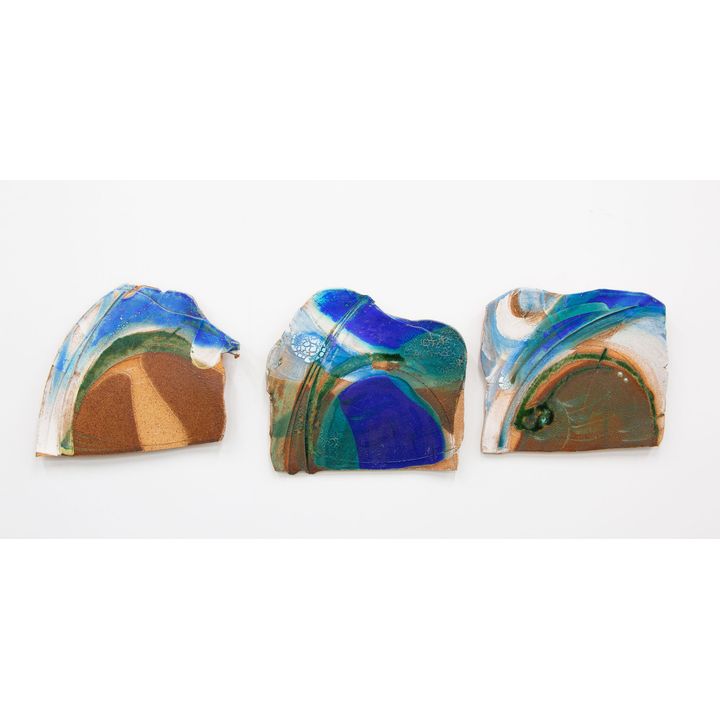 Unknown maker - Set of three painted and glazed earthenware tiles