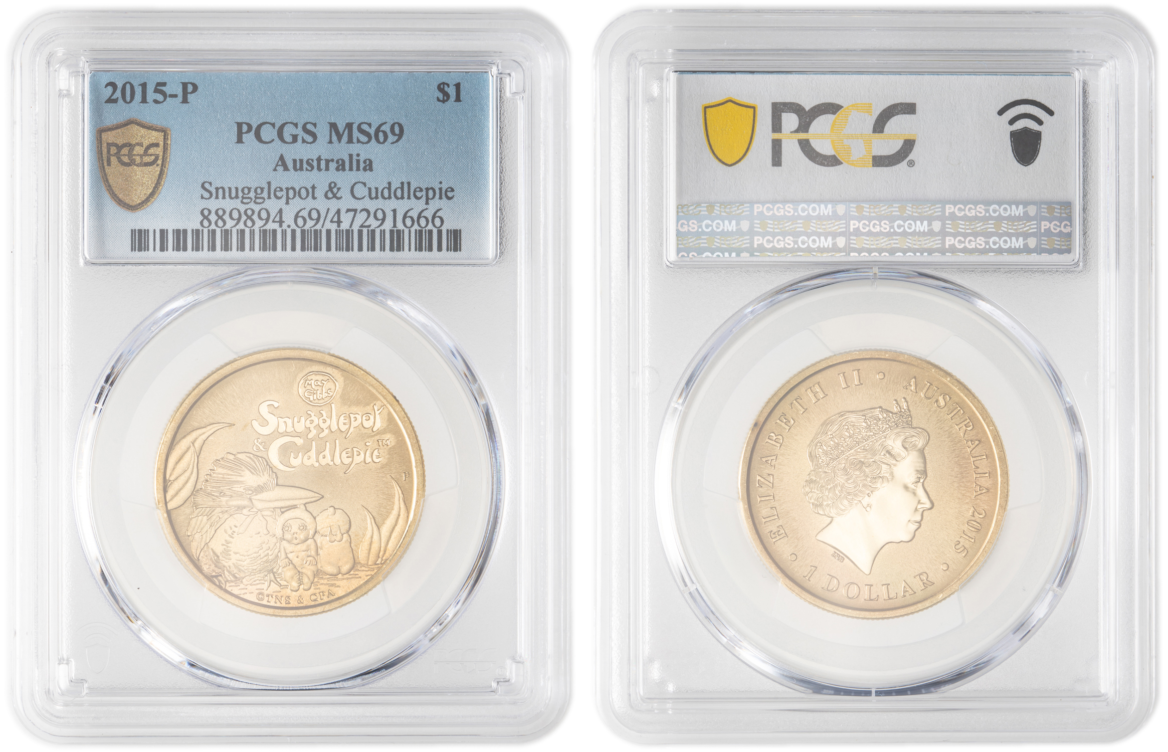 Elizabeth II, Snugglepot & Cuddlepie, One Dollar, 2015-P, PCGS MS69