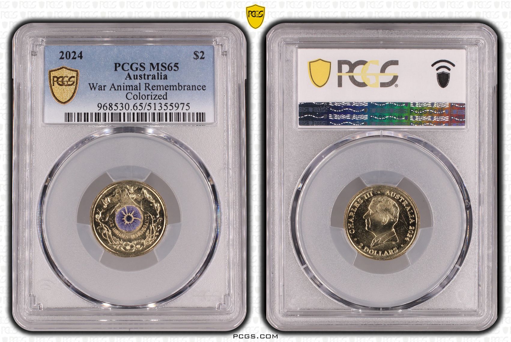 War Animal Remembrance Colorized, Two Dollar, 2024, PCGS MS65