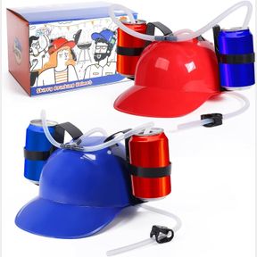 SKIRFY JUICE HELMET CAN HOLDER, 2 PACK SODA HAT,SODA HELMET WITH STRAW,BEVERAGE HATS FOR MEN,BEVERAGE HELMET, JUICES,FLAVORED WATE