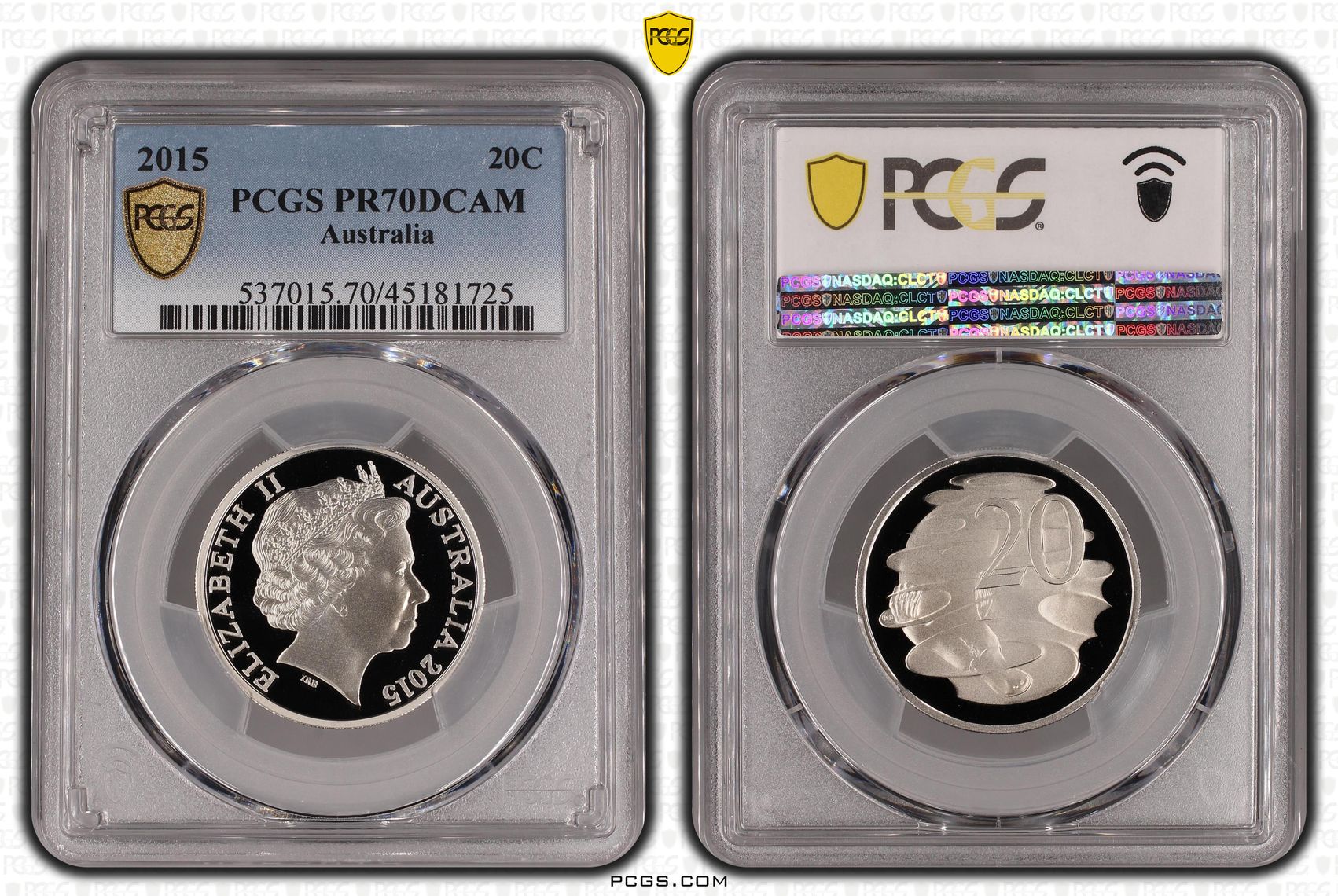 Elizabeth II, Twenty Cent, 2015, PCGS PR 70DCAM
