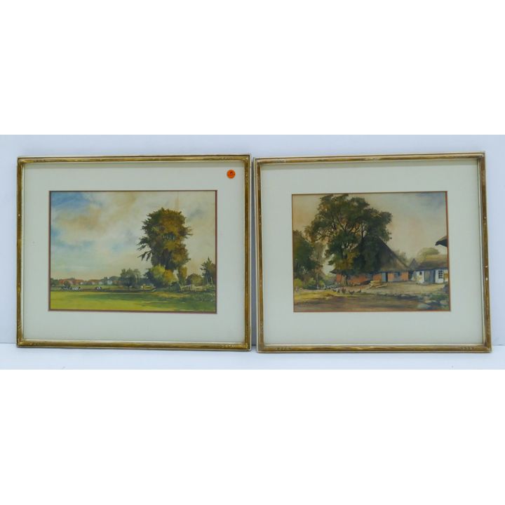 2pc European Landscape Watercolor Paintings Framed- 17.25x20'' and 17.5x21.5''