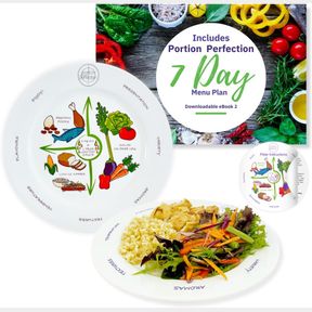 PORTION PERFECTION PORCELAIN WEIGHT LOSS PLATE FOR WOMEN & MEN | 2 WEIGHTLOSS SERVING SIZES ON ALL 10 INCH ADULT PORTION CONTROL P