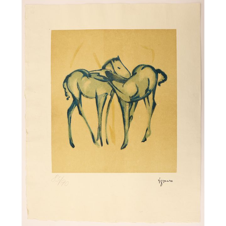 Franz Marc ''Zwei Blaue Fohlen'' (Horse) S/N Wood Engraving 21.5''x17'' Sheet