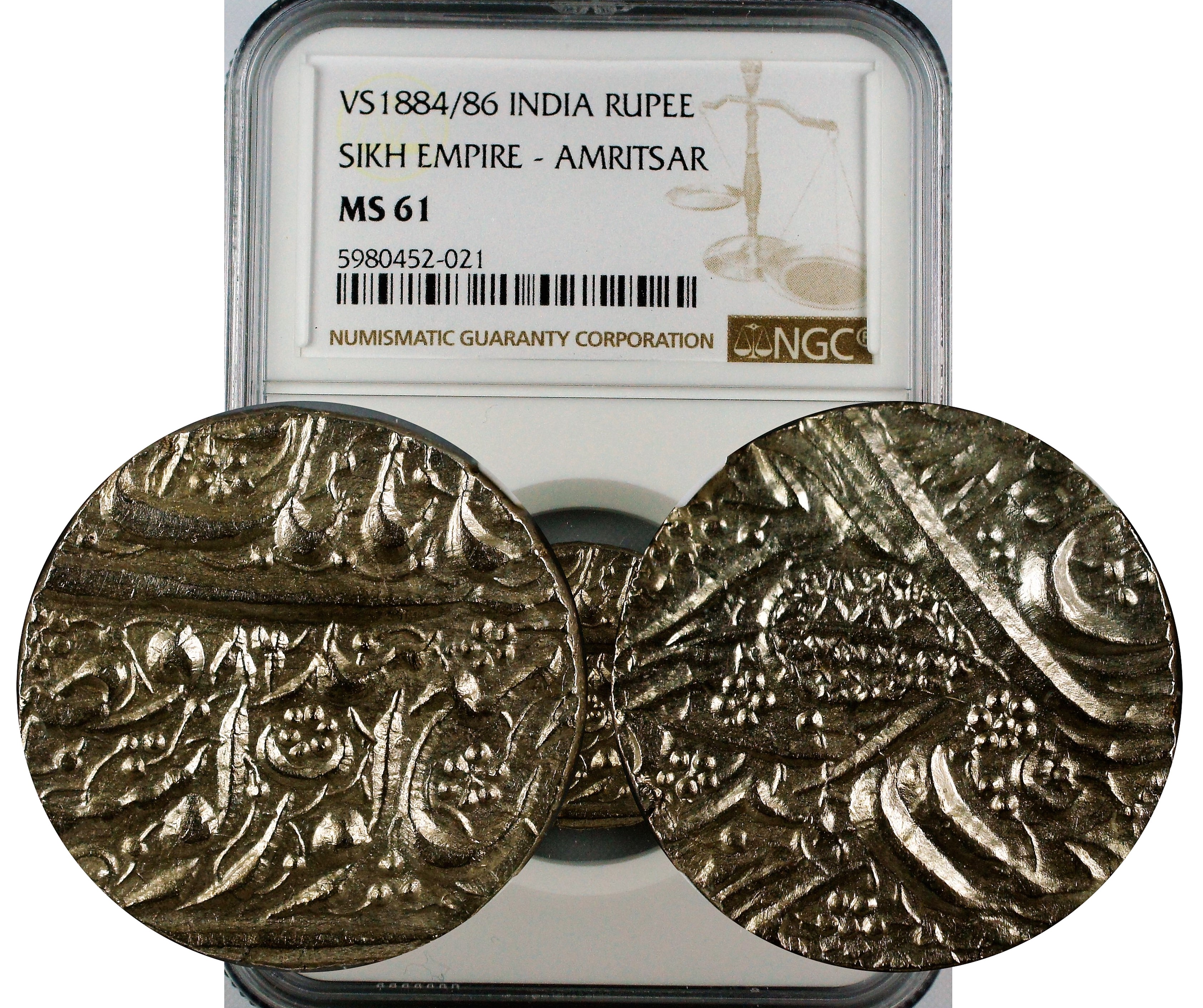 India Sikh Empire VS1884//86 Rupee NGC MS61 Amritsar Mint