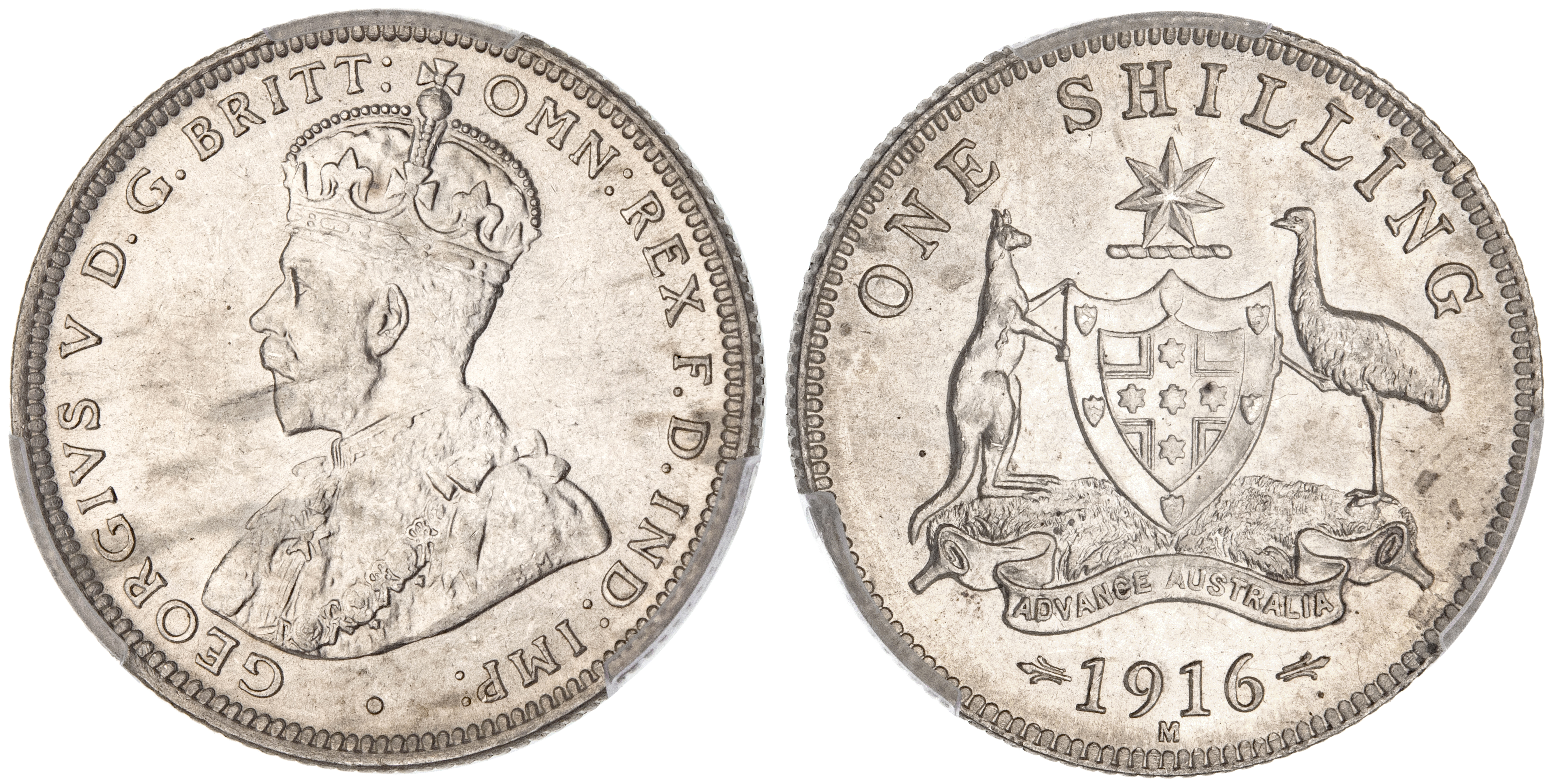 George V, Shilling, 1916-M, PCGS MS 62