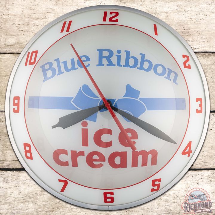Blue Ribbon Ice Cream 15" Double Bubble Advertising Clock
