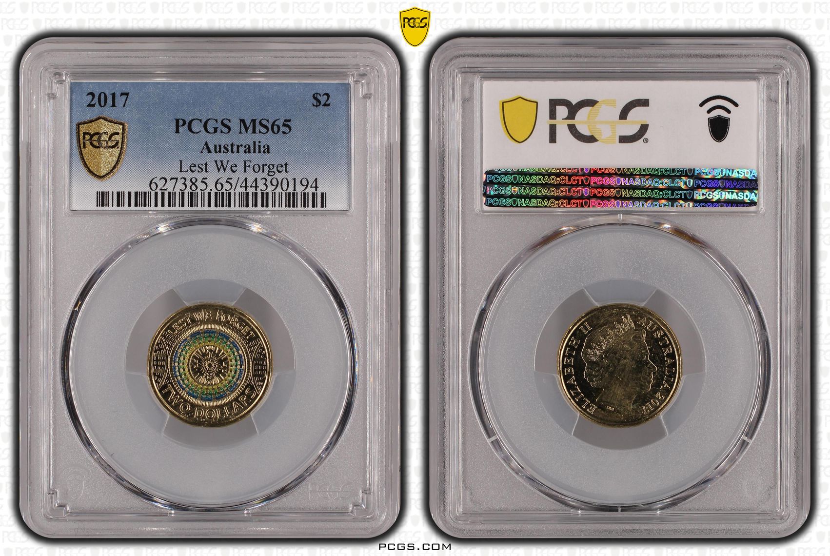 2017 Australia Two Dollar, $2 Lest We Forget PCGS - MS65 -194