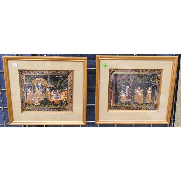 Pair Indian Painted Miniatures Framed- 11x12''
