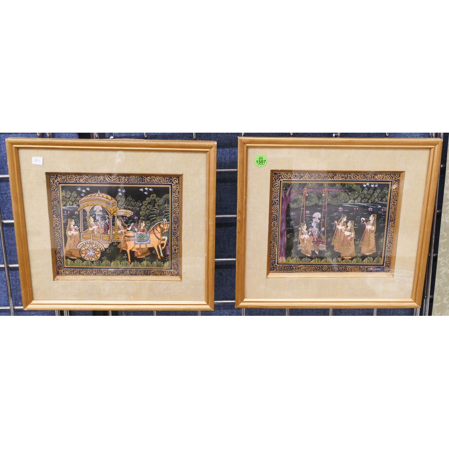 Pair Indian Painted Miniatures Framed- 11x12''
