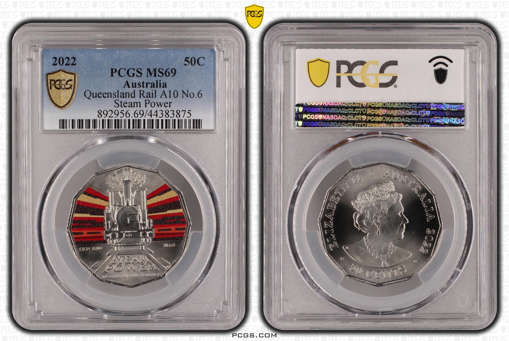 Queensland Rail A10 No.6 - Australian Rail Heritage, Fifty Cent, 2022, PCGS MS69
