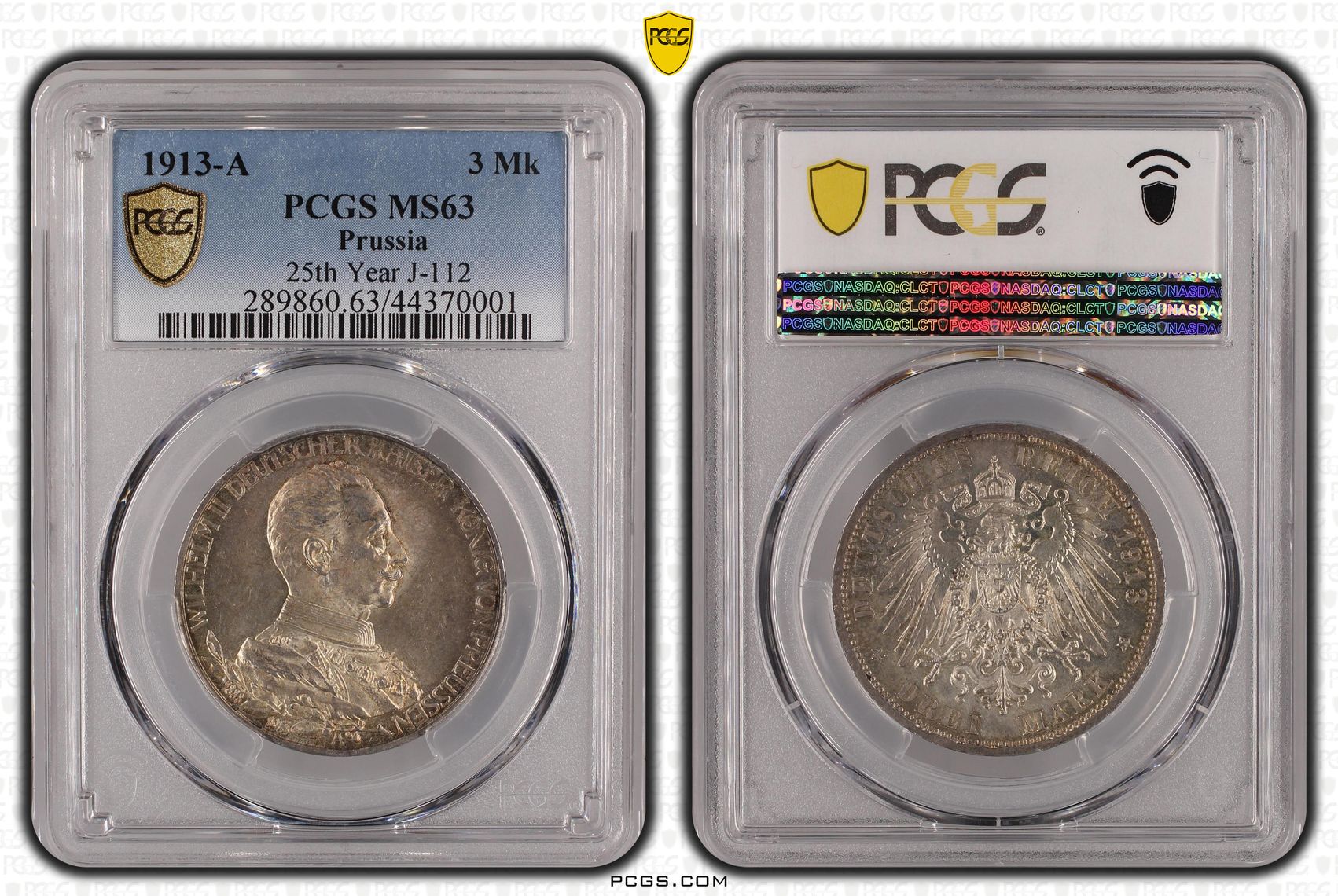 Prussia, 25th Year J-112, Three Mark, 1913-A, PCGS MS63