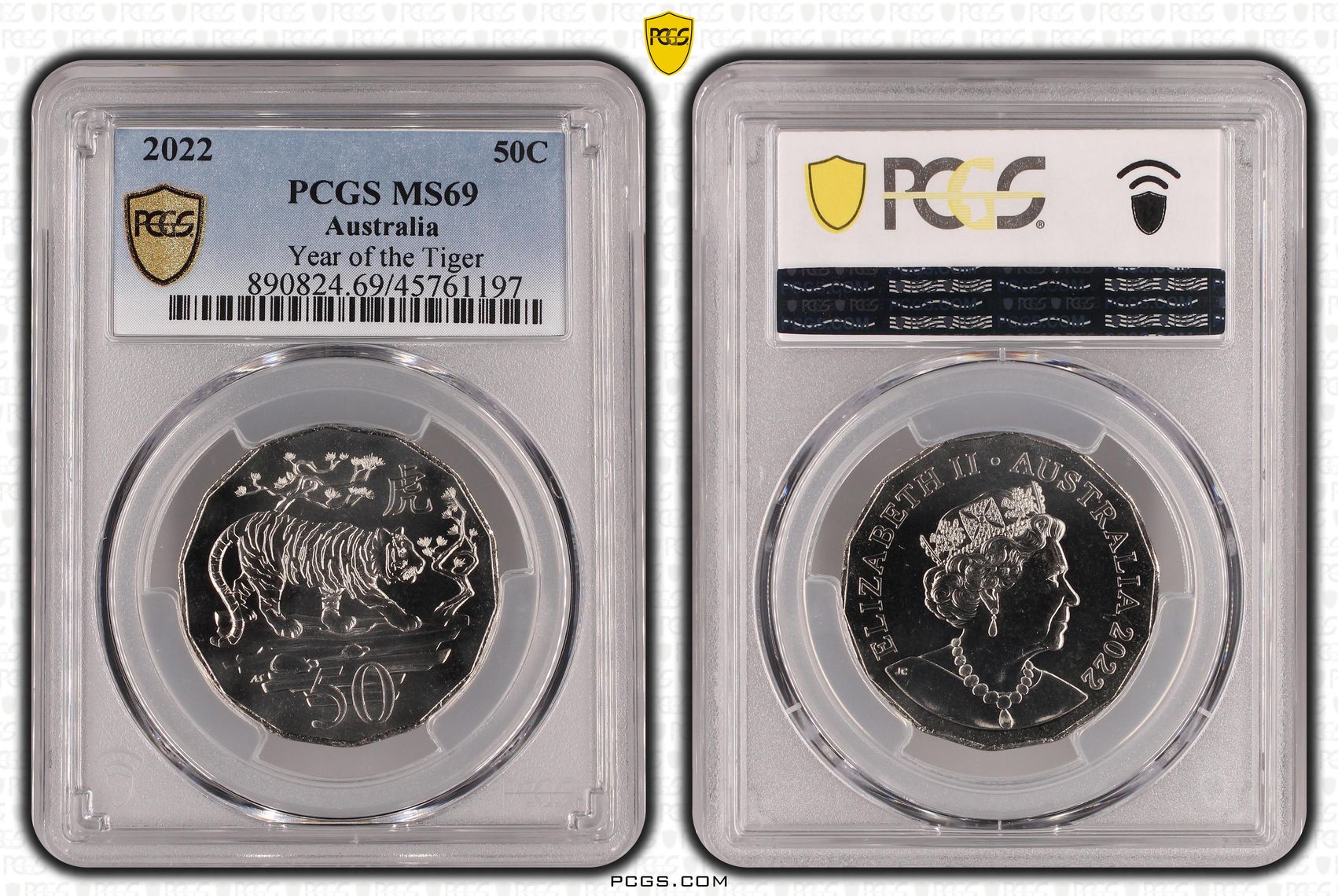 Year of the Tiger, Fifty Cent, 2022 POP Report 24/0, PCGS MS 69