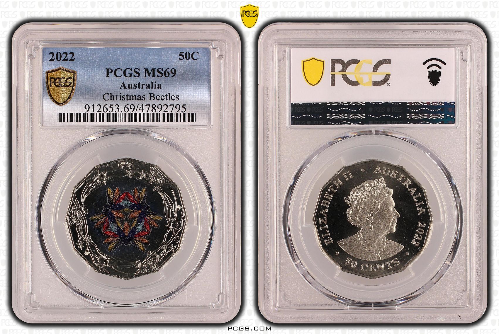 Christmas Beetles Colorized, Fifty Cent, 2022, PCGS MS69