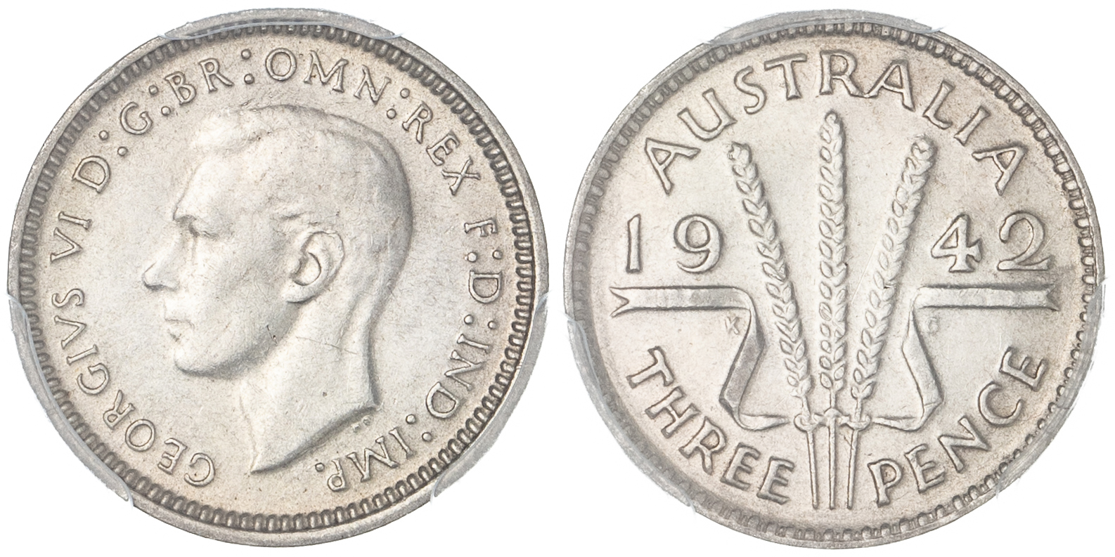 George VI, Threepence, 1942, PCGS AU55