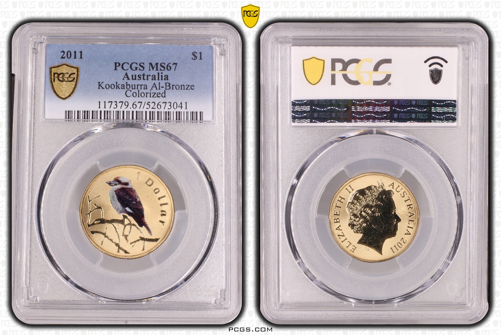 Kookaburra Al-Bronze Colorized, One Dollar, 2011, PCGS MS67