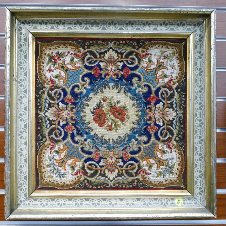Victorian Floral Needle & Beadwork Framed- 19x19''